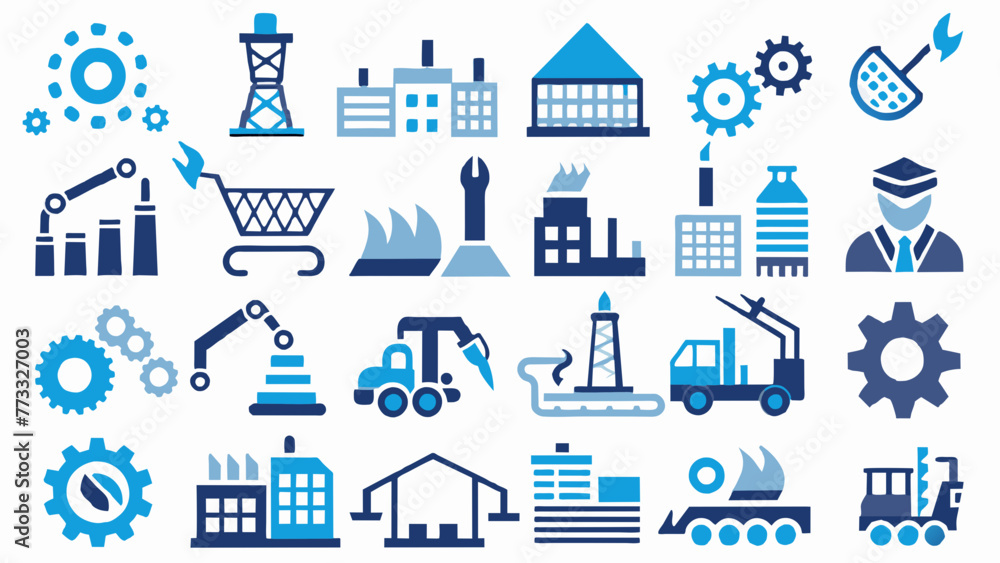 factory-icon-set--containing-industry--production vector illustration