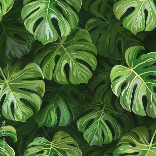 Seamless monstera deliciousa leaf pattern photo