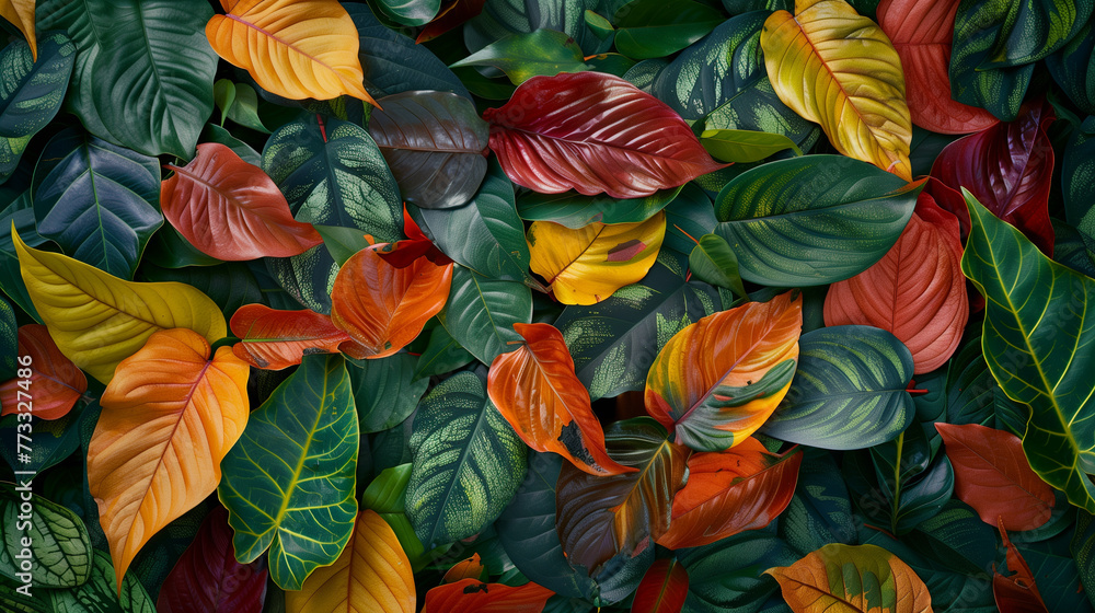 custom made wallpaper toronto digitalColorful leaves background. Top view of green and orange leaves background.