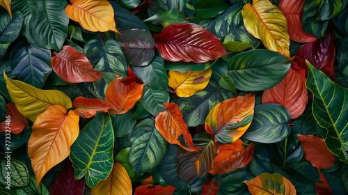 Wallpaper Mural Colorful leaves background. Top view of green and orange leaves background. Torontodigital.ca