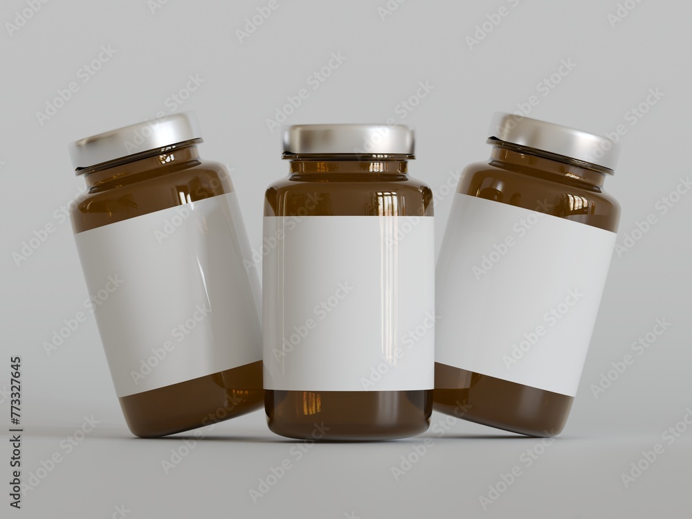 Amber Pills brown Bottle 3d Rendering white label on white background Amber Pills brown Bottle 3d Rendering white label on white background
