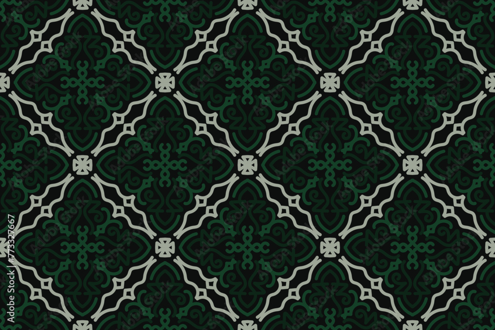 Naklejka premium Seamless floral pattern with black, green and grey color. Vector illustration.
