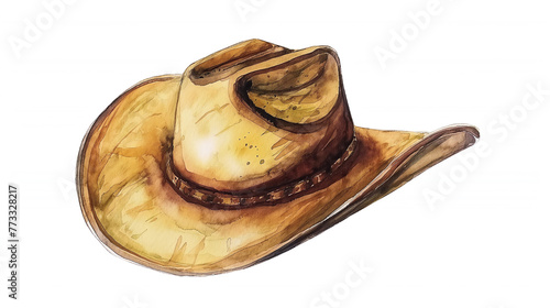 Simple watercolor of cowboy hat isolated on white background