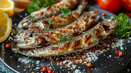 Small fried fish in Bulgarian style. The fish is deep fried, having previously been abundantly rolled in flour with spices and salt, photo as in a restaurant