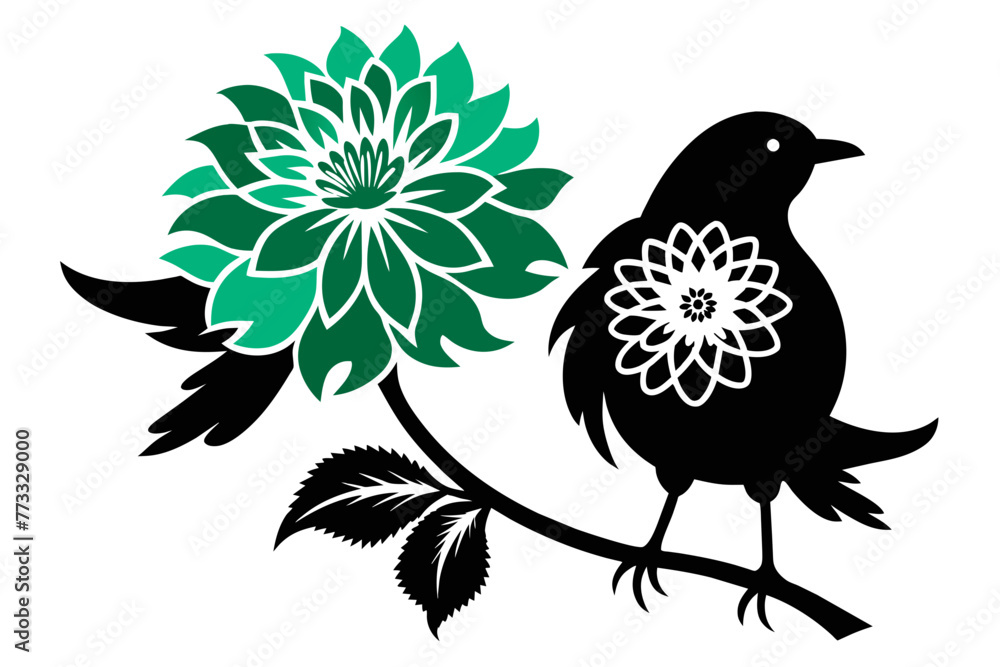  silhouette color image,Dahlia bird ,vector illustration,white background