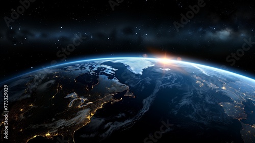 Planet earth globe view from space showing realistic earth surface and world map as in outer space point of view