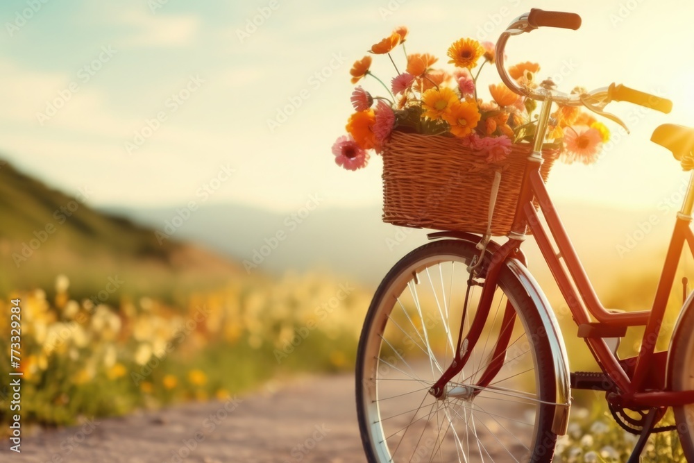 Bicycle on the field with flowers