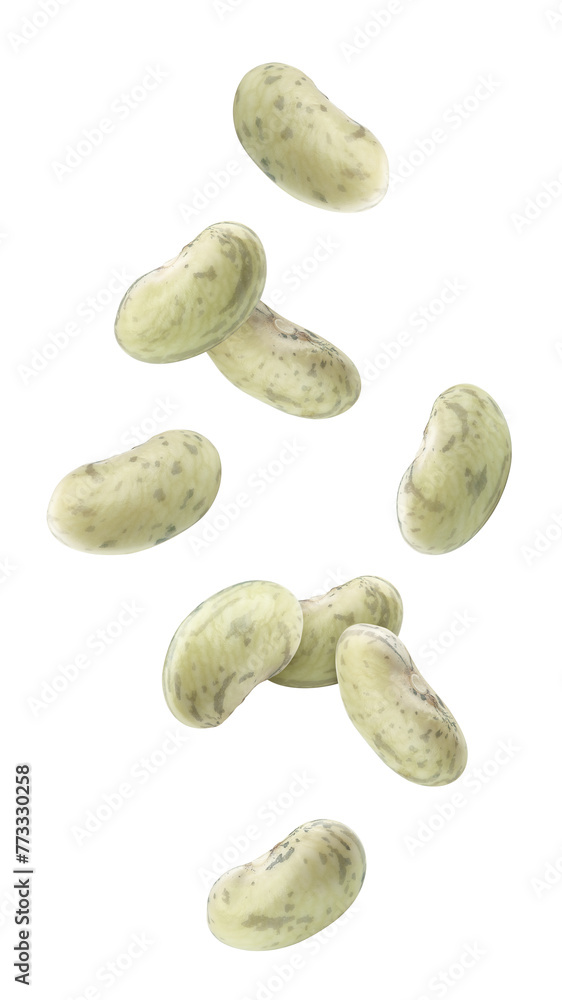 Falling beans, isolated on white background, full depth of field Falling beans, isolated on white background, full depth of field