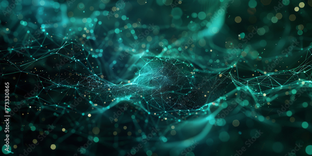 3d green abstract with digital connections and lines waves, dots representing digital binary data. Concept for big data, deep machine learning, artificial intelligence, business technology ,futuristic 3d green abstract with digital connections and lines waves, dots representing digital binary data. Concept for big data, deep machine learning, artificial intelligence, business technology ,futuristic