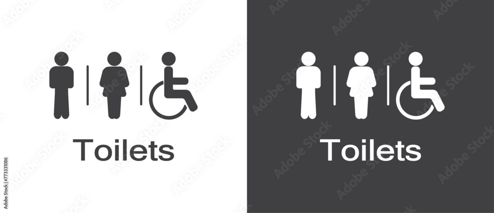 Flat icon of toilets. Restrooms icon in flat style. Man woman and ...
