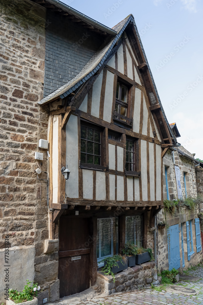 view of building and street in a medieval town, Dinan France view of building and street in a medieval town, Dinan France