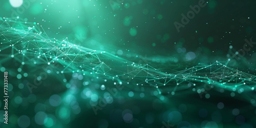 3d green abstract with digital connections and lines waves, dots representing digital binary data. Concept for big data, deep machine learning, artificial intelligence, business technology ,futuristic