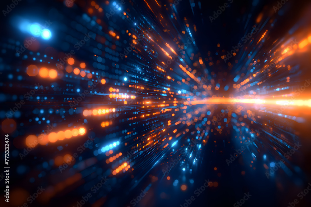 Fototapeta premium Futuristic Technology Data Stream with Dynamic Particles and Binary Code