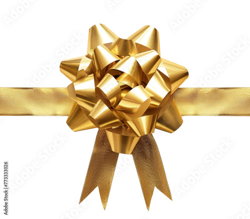 Gold gift bow and ribbon isolated 