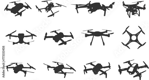 Flying drone silhouette, Drone silhouettes, Flying drone svg, Flying drone vector illustration, Drone silhouette, Drone vector set