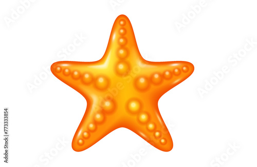 Orange jelly starfish 3d realistic vector illustration. Tasty gummy candy creative design. Sea animal shaped object on white background