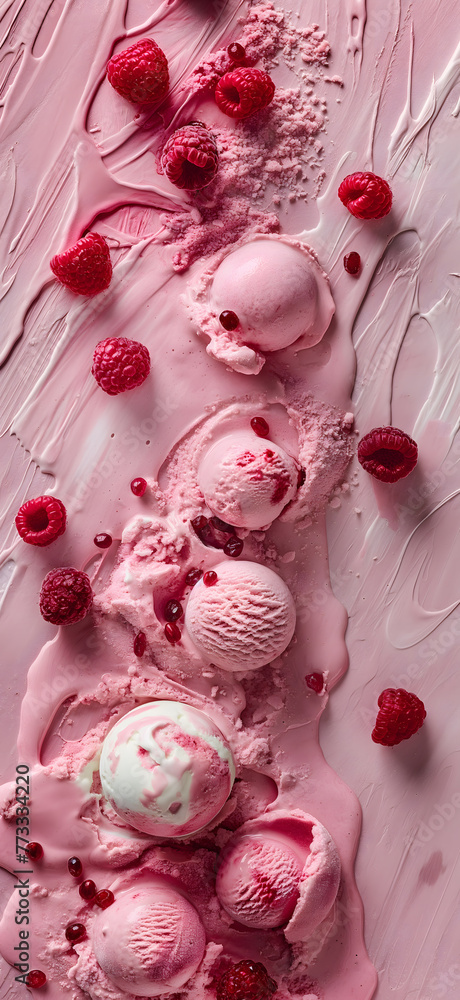 Delectable Strawberry Ice Cream Scoops and Cone on Pink Background Delectable Strawberry Ice Cream Scoops and Cone on Pink Background