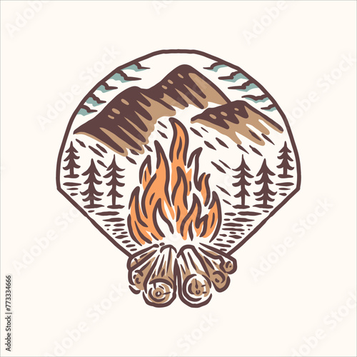 camp fire summer illustration vector design