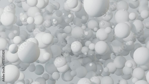 Abstract animated 3d background. The movement of many white balls, spheres on a white background. Abstract 3d animation. photo