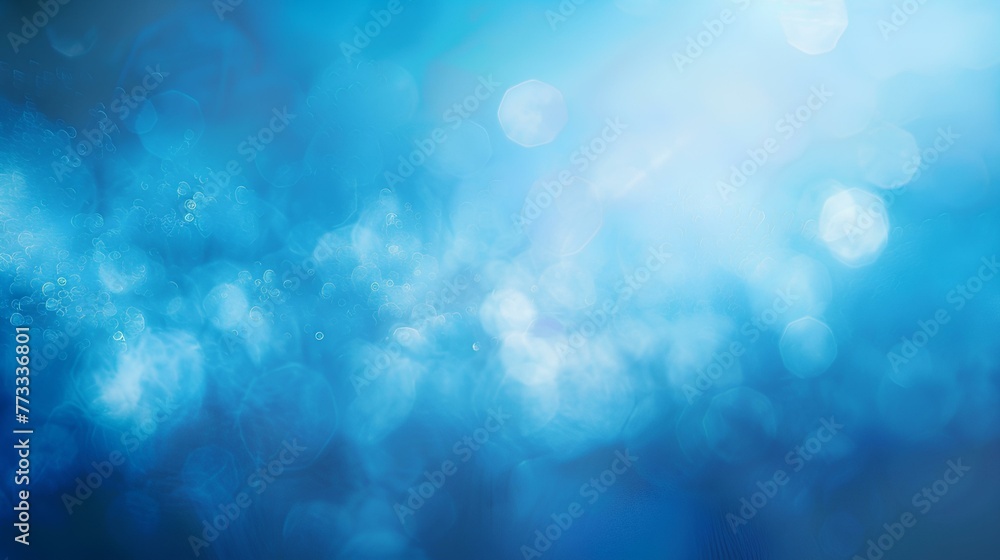 Blue Bokeh Sky with Bright Sunlight and Clouds, Natural Background in Summer Season