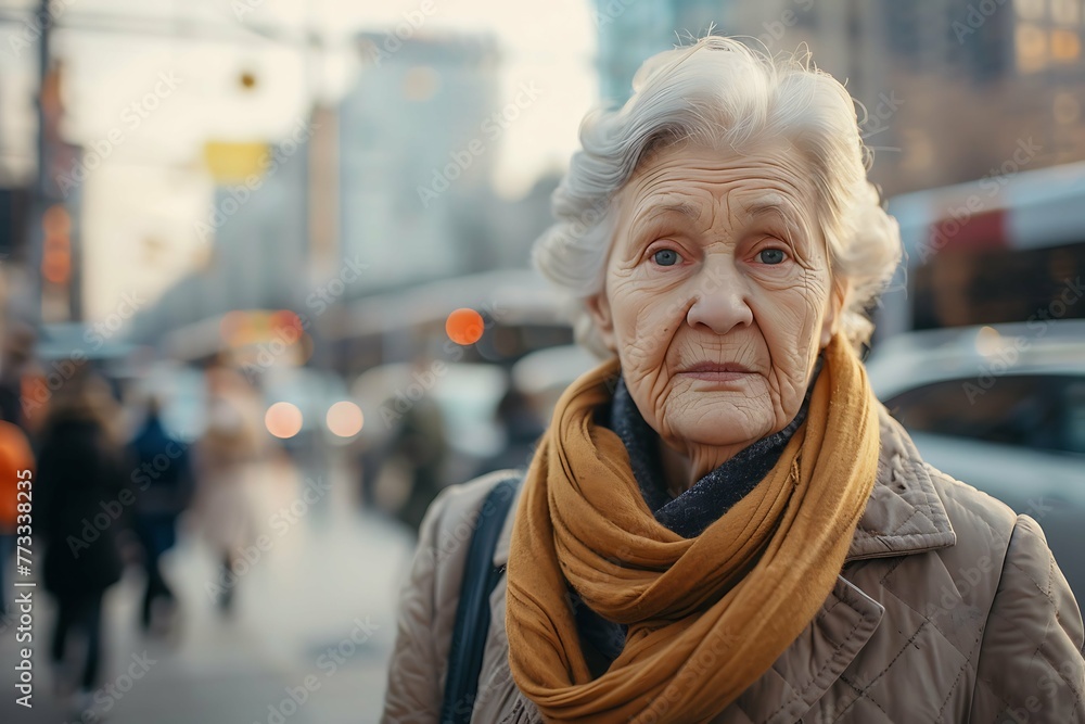 Elderly woman walking on the street, portrait of a senior woman Elderly woman walking on the street, portrait of a senior woman