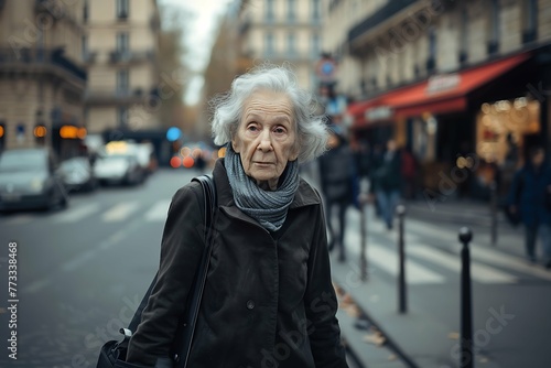 Elderly woman walking on the street, portrait of a senior woman
