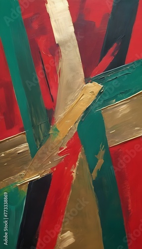Abstract painting background green red and gold paint