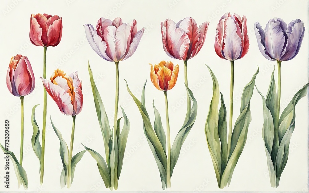 Timeless and classic picture of a bouquet of tulips on a clean white background, symbolizing the awakening of spring nature. Timeless and classic picture of a bouquet of tulips on a clean white background, symbolizing the awakening of spring nature.