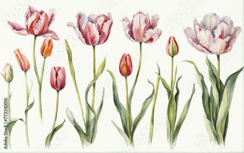 Timeless and classic picture of a bouquet of tulips on a clean white background  symbolizing the awakening of spring nature.