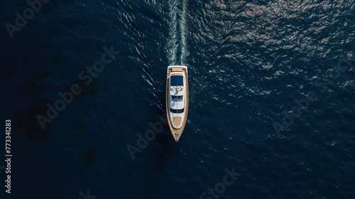 Aerial View Of A Lonely Luxury Yacht Boat In The Middle Of The Sea © CruelOwl