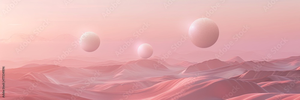 A minimalist backdrop in a muted coral color, with spheres that appear to gently dissolve, set against a clean, undisturbed setting