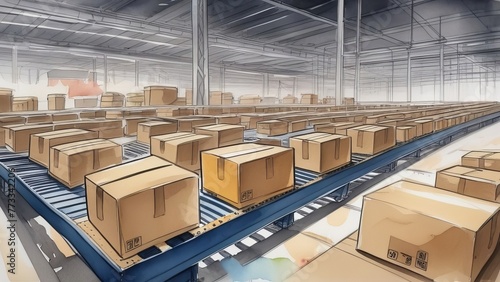 cardboard boxes are moved through an industrial conveyor system