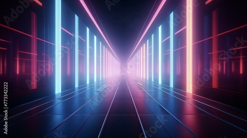 neon pathway with red and blue lights