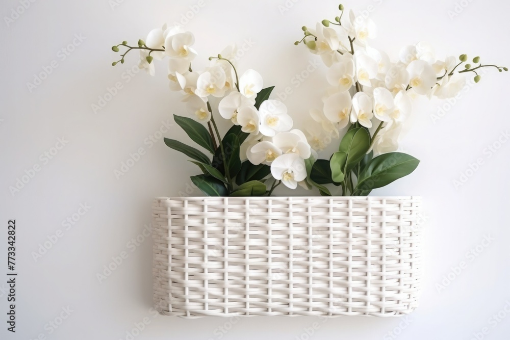 Flowers in a basket on a white background