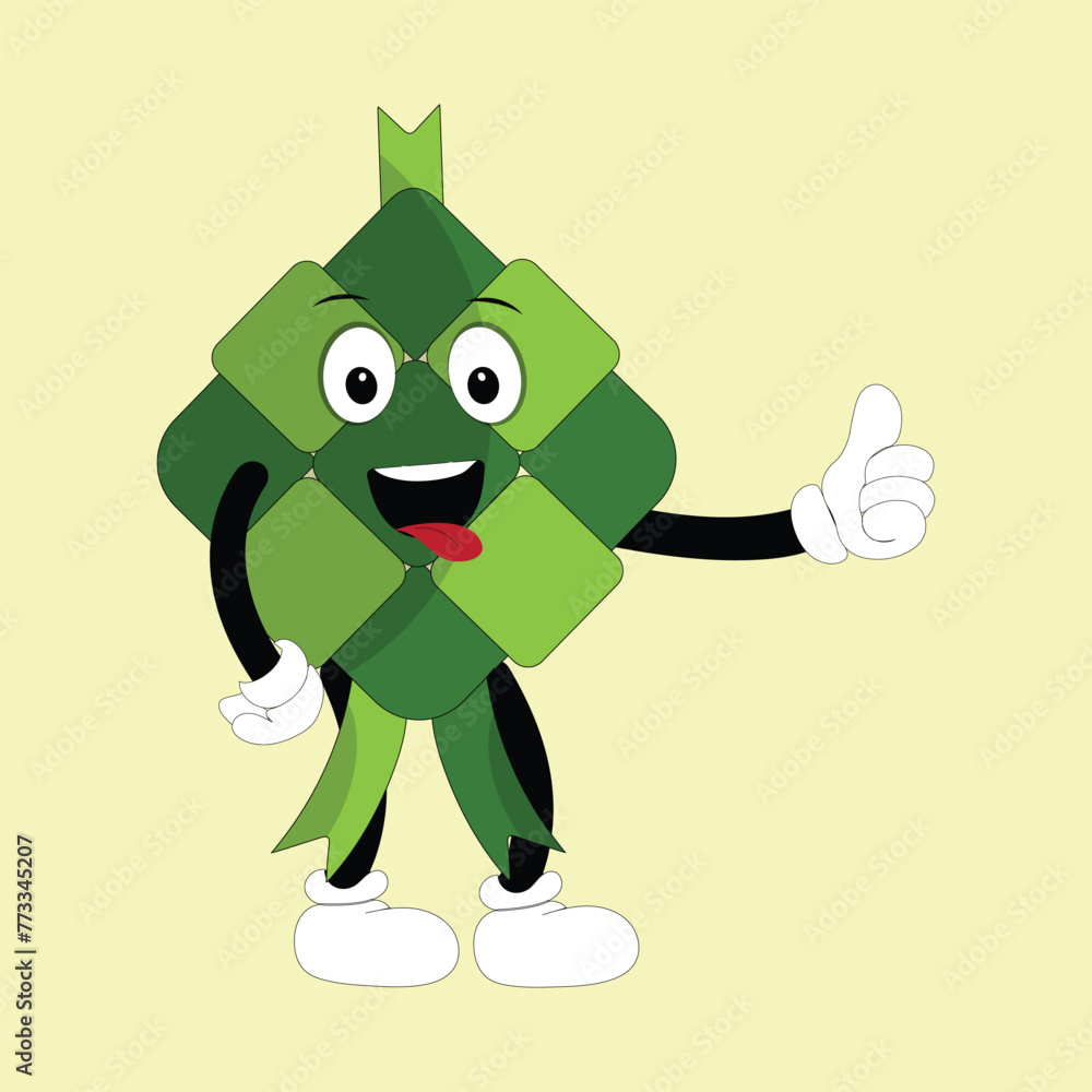 Obraz premium Ketupat mascot character illustration in vintage style with arms and legs with a variety of emotions and actions, great resource for icon, symbol, logo, sticker,banner. Eps 10