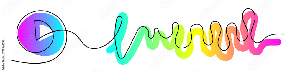 Abstract music player soundbar with play button line drawing. Doodle outline illustration. Vector illustration isolated on white background. Abstract music player soundbar with play button line drawing. Doodle outline illustration. Vector illustration isolated on white background.
