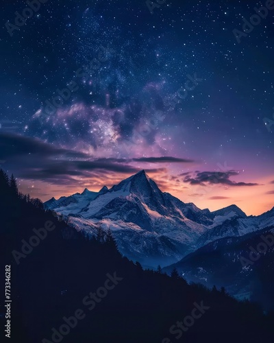 Night sky, mountains, and twilight clouds