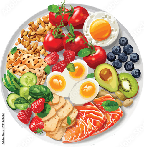 A balanced and healthy meal with various food items arranged on a plate