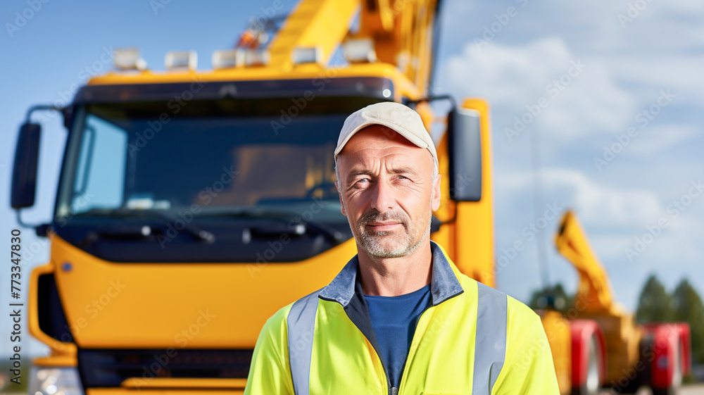 Construction adult worker or civil engineer or foreman with hard hat and safety vest on construction site with crane. Construction adult worker or civil engineer or foreman with hard hat and safety vest on construction site with crane.