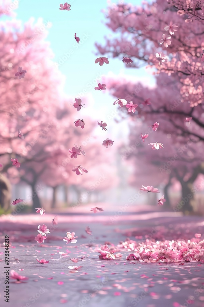 Fototapeta premium Vibrant Pink Flowers Lining Urban Street