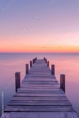 Wooden Dock Extending Into the Ocean at Sunset © BrandwayArt