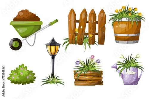 Colorful set of dacha garden vegetable garden elements