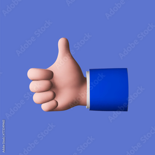 Hand thumb up icon 3d. Positive feedback. Like sign, approval emoji for social media message, love button for website and mobile app © lightgirl