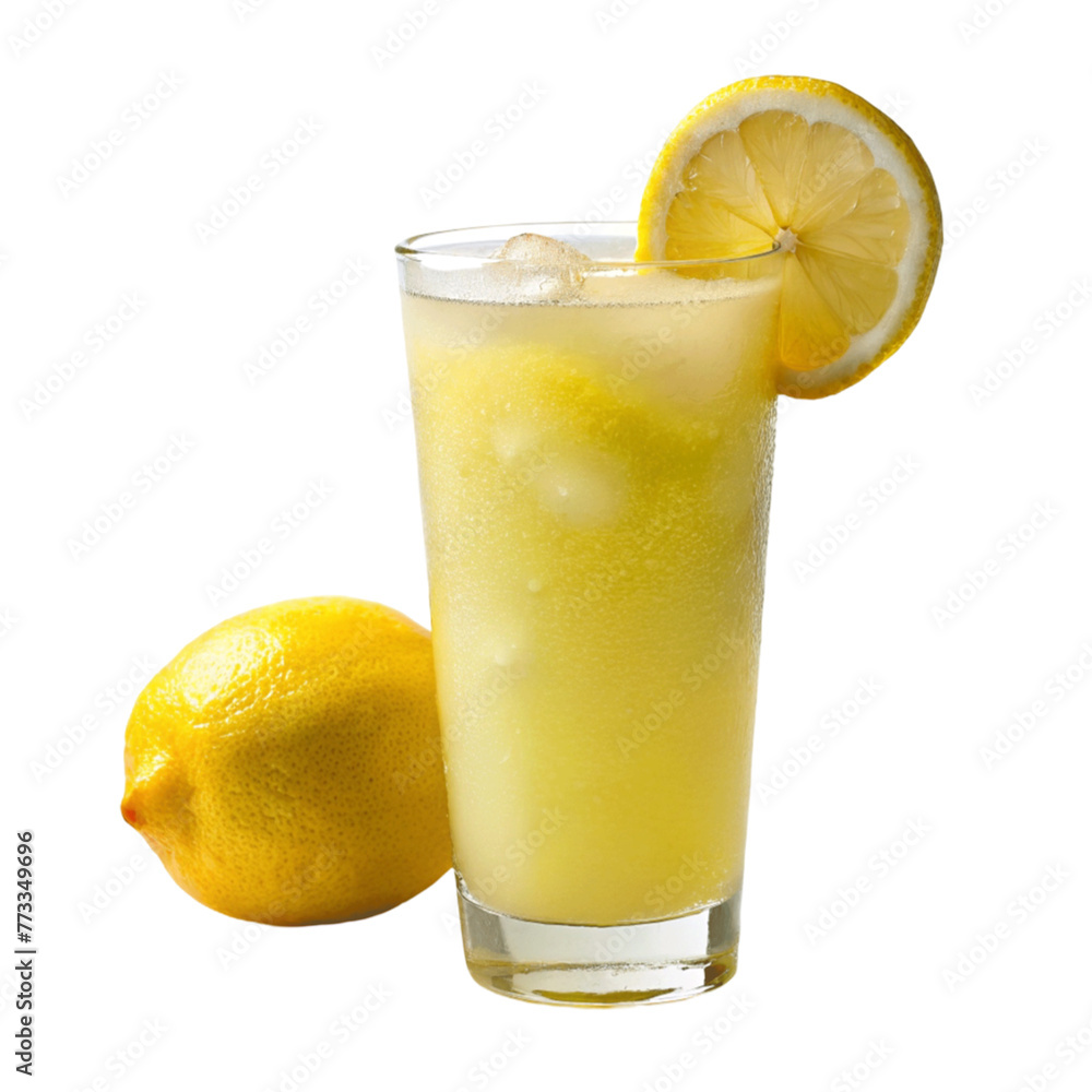 lemonade juice with yellow lemon isolated on Transparent background. National Lemonade Day lemonade juice with yellow lemon isolated on Transparent background. National Lemonade Day