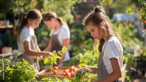 Aspiring Teen Chefs Cultivating Ingredients in Culinary Garden