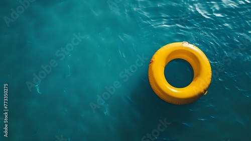 yellow swimming pool ring float in blue water. concept color summer. photo