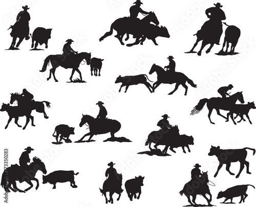 PrintCutting Horse cow EPS ; Working Horse cow; Cutting lady Horse; Western Horse cow silhouettes; Cutting Horse Bundle; eps Cowboy Horseboy
