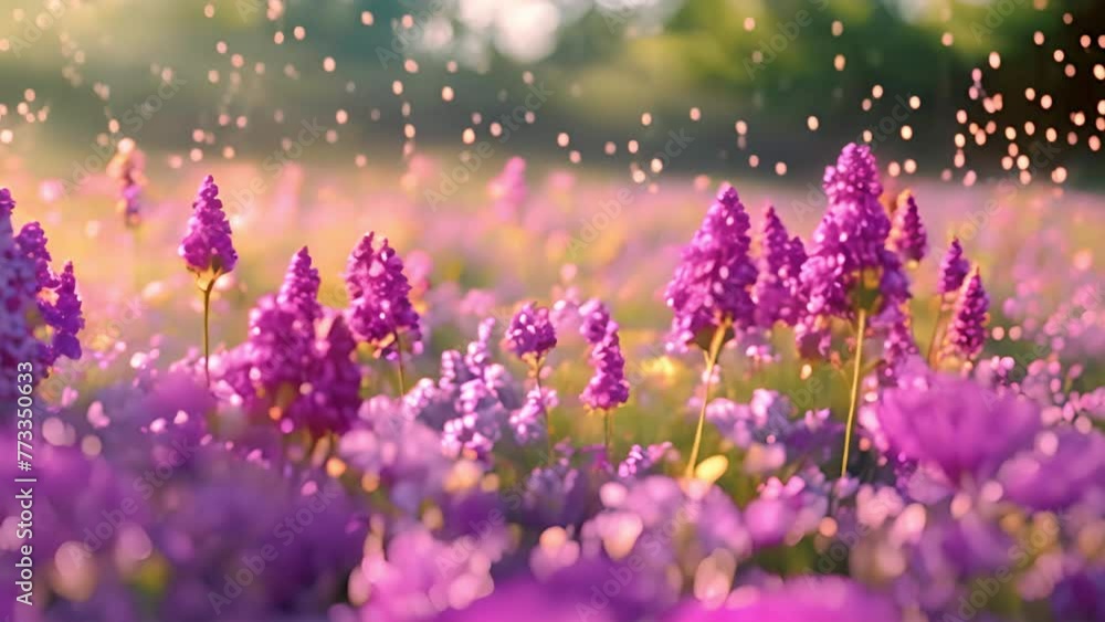 Spring flowers field meadow in sunset lights. Field of wild flowers spring colors in the wind swaying close up. Concept: nature, flowers, spring, biology, fauna, environment, ecosystem 4k Spring flowers field meadow in sunset lights. Field of wild flowers spring colors in the wind swaying close up. Concept: nature, flowers, spring, biology, fauna, environment, ecosystem 4k