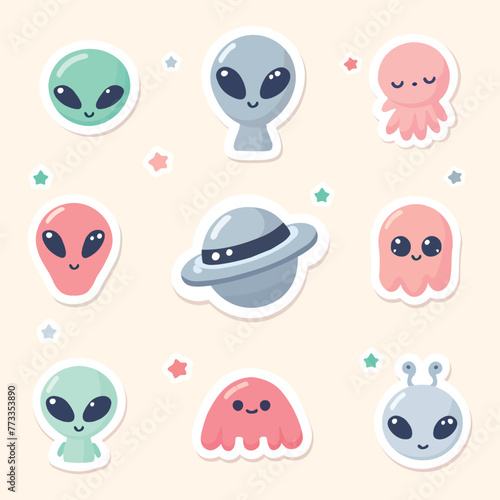 Alien sticker, aliens sticker vector