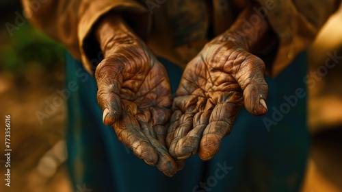 Weathered hands of wisdom rest on a wooden table, each line telling stories of a lifetime.